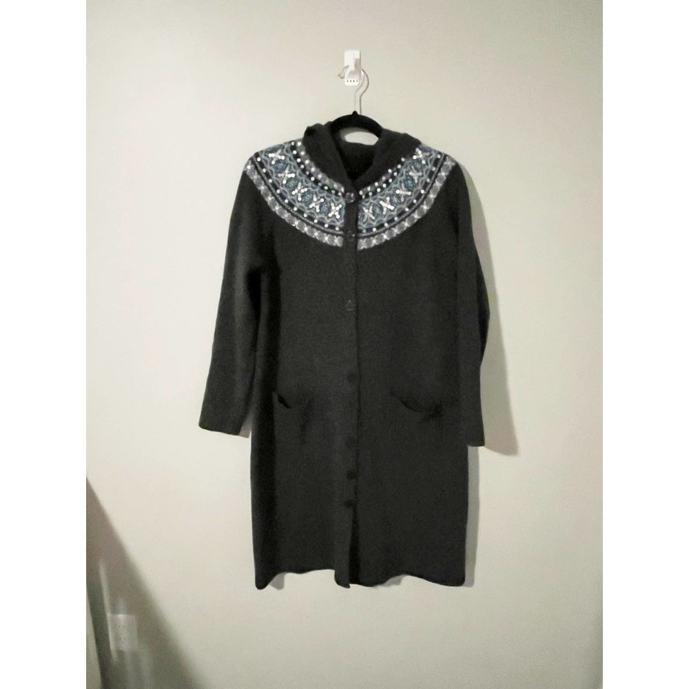 Alexandra Bartlett lamb’s wool fair‎ isle hooded duster cardigan sweater small